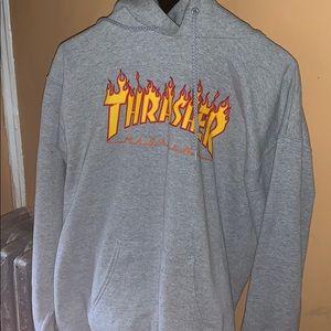 Thrasher Flame Logo Grey Hoodie